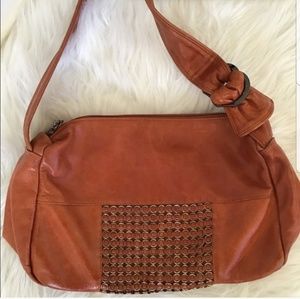 Cognac Faux Leather Shoulder Bag